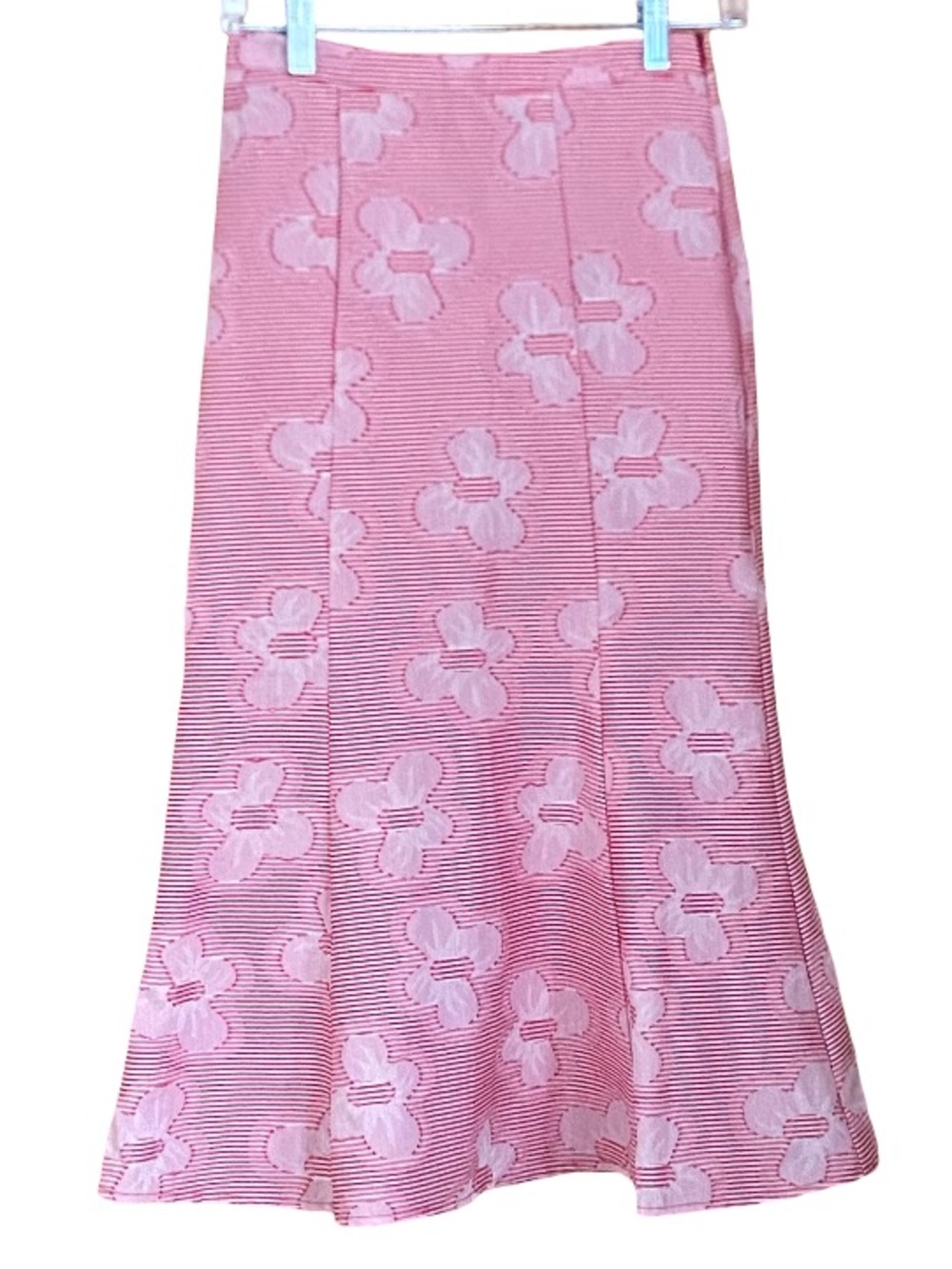 Self Contrast pink striped floral cotton blend stretch waist midi skirt size XS